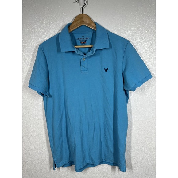 American Eagle Outfitters Polo Shirt Mens Large Blue Core Flex Classic Fit Logo - Picture 7 of 7